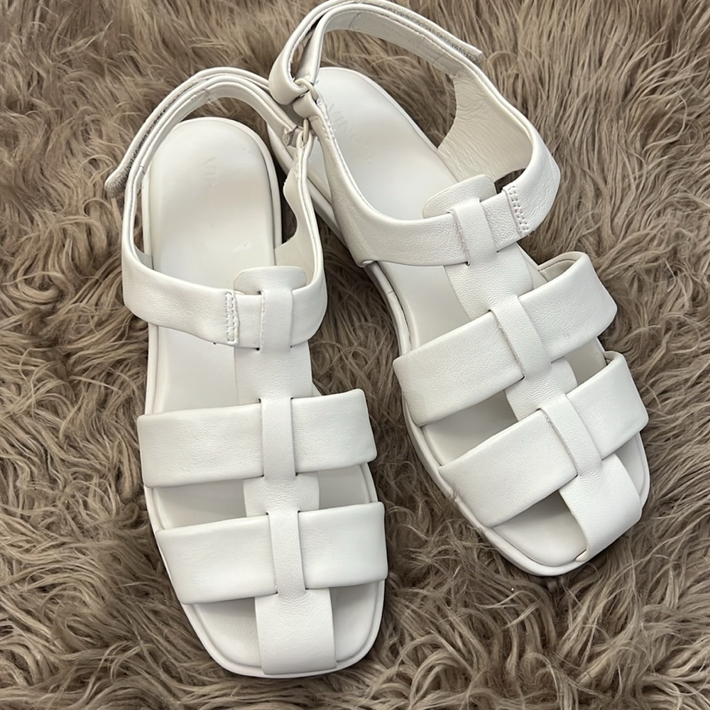Vince Rava Leather Fisherman White Strappy Sandals 9.5 - Picture 6 of 13
